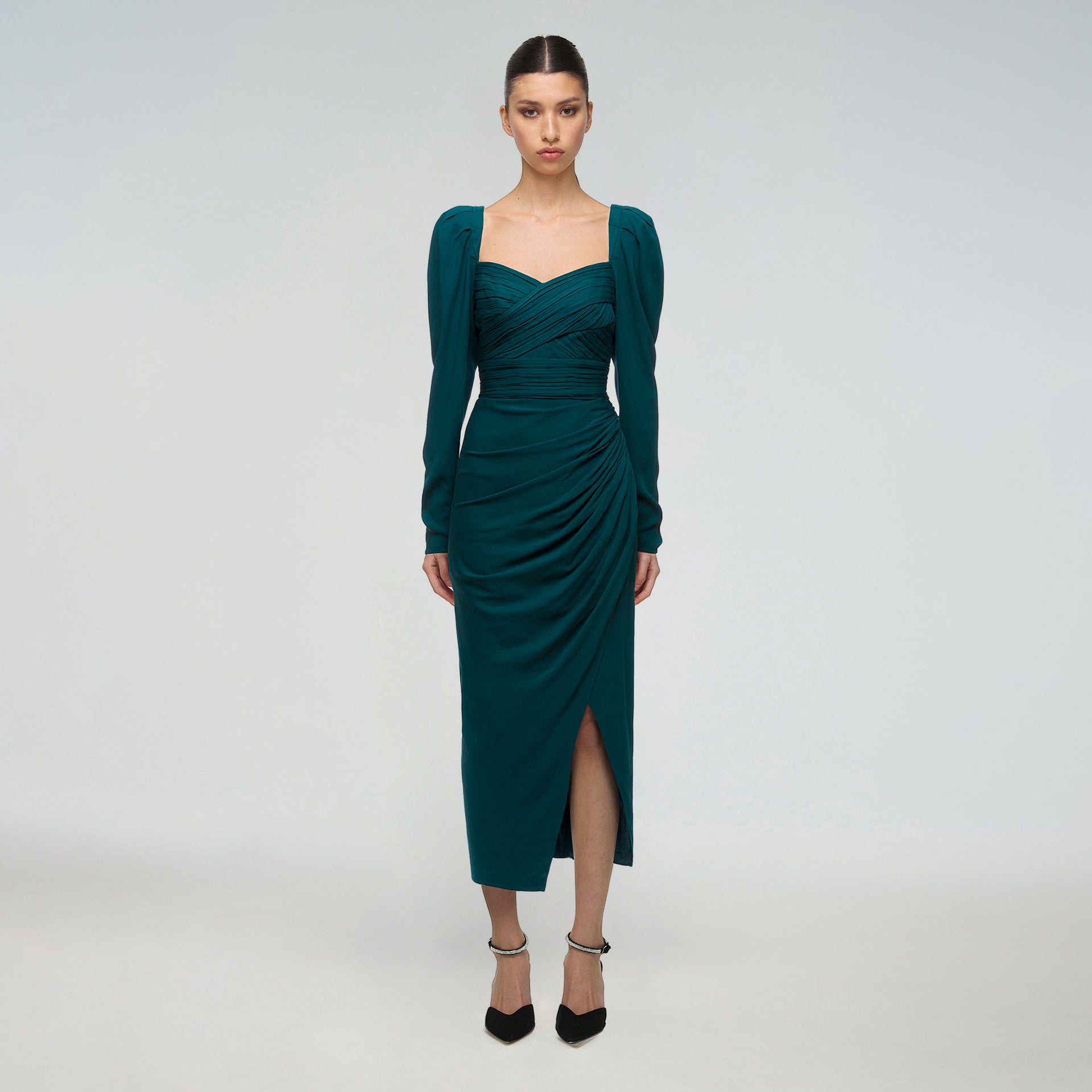 Deep Teal Iris Midi Dress | self-portrait